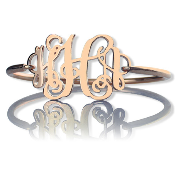 Rose Gold Monogram Initial Bangle Bracelet 1.25 Inch - All Birthstone™