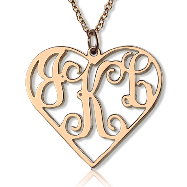 Solid Rose Gold 18ct Initial Monogram Personalised Heart Necklace - All Birthstone™