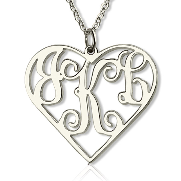 Sterling Silver Cut Out Heart Monogram Necklace - All Birthstone™
