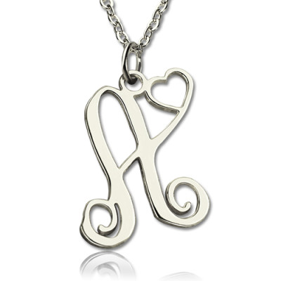 Custom One Initial With Heart Monogram Necklace Solid 18ct White Gold - All Birthstone™