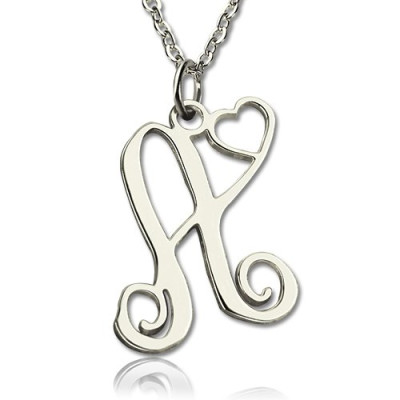 One Initial Monogram With Heart Necklace Silver - All Birthstone™