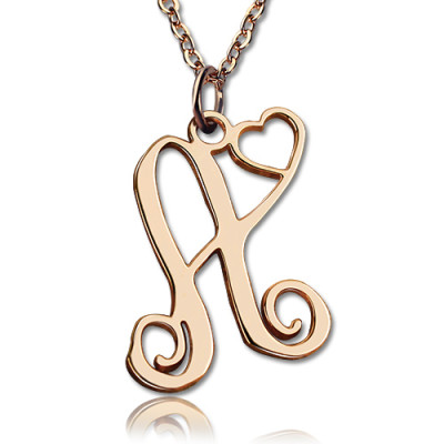 Personalised One Initial With Heart Monogram Necklace 18ct Rose Gold Plated - All Birthstone™