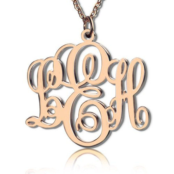 Personalised Vine Font Initial Monogram Necklace 18ct Rose Gold Plated - All Birthstone™