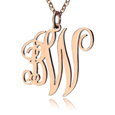 Personalised Vine Font 2 Initial Monogram Necklace 18ct Rose Gold Plated - All Birthstone™