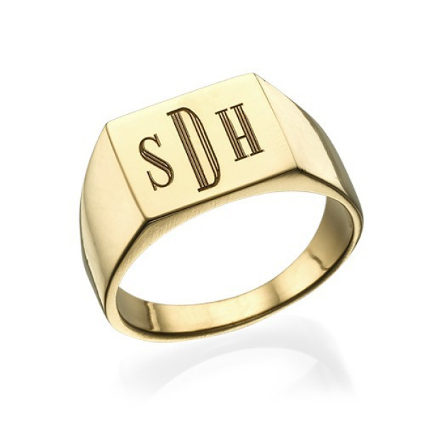 Monogrammed Signet Ring - 18ct Gold Plated - All Birthstone™