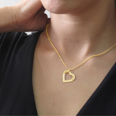 18k Gold Plated 0.925 Silver Engraved Necklace - Heart - All Birthstone™