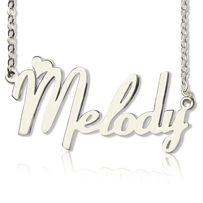 Personalised 18ct White Gold Plated Fiolex Girls Fonts Heart Name Necklace - All Birthstone™