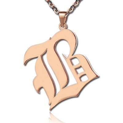 Rose Gold Plated Initial Necklace Old English Style - All Birthstone™