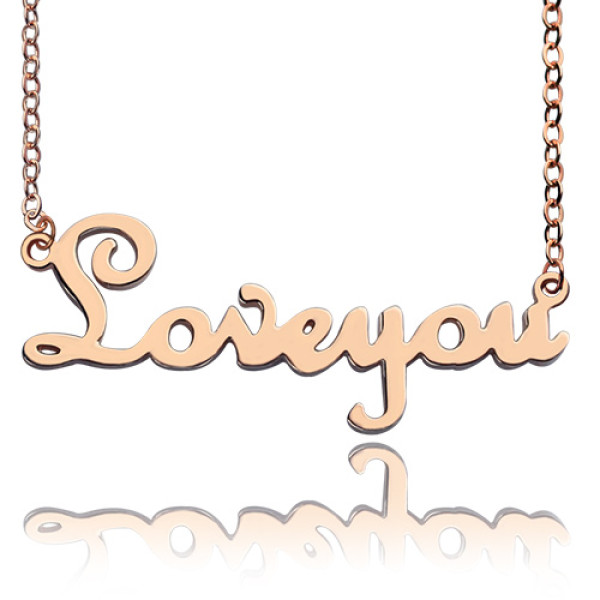 Personalised Solid Rose Gold French Font I Love You Name Necklace - All Birthstone™