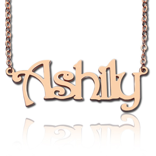 Solid Rose Gold Harrington Font Name Necklace - All Birthstone™