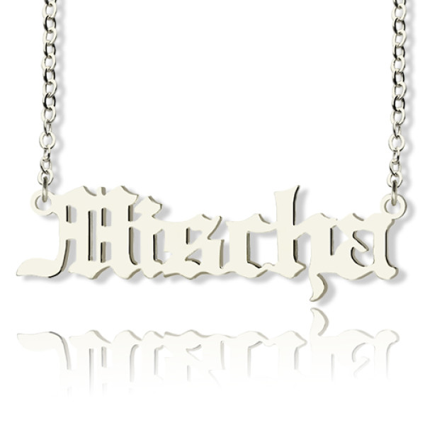 Mischa Barton Style Old English Font Name Necklace 18ct White Gold Plated - All Birthstone™