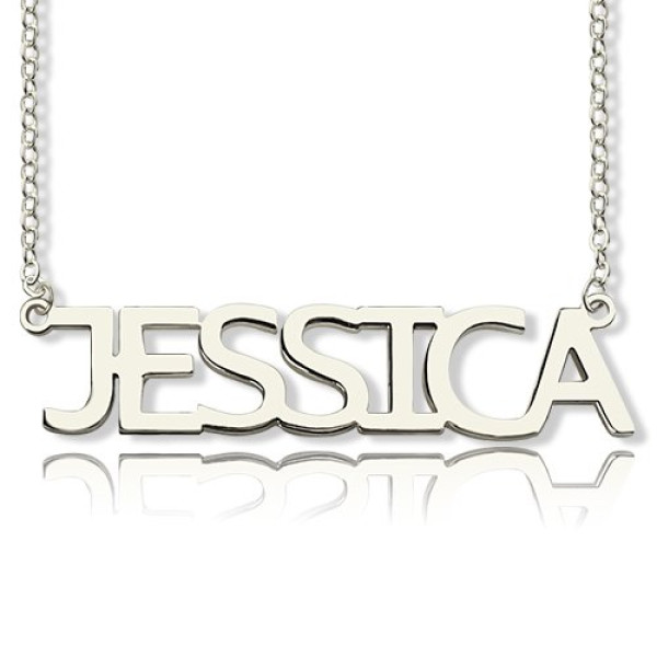 Block Letter Name Necklace Silver - "jessica" - All Birthstone™