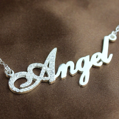 Sterling Silver Script Name Necklace-Initial Full Birthstone  - All Birthstone™