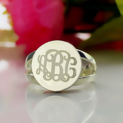 Sterling Silver Circle Monogram Signet Ring - All Birthstone™