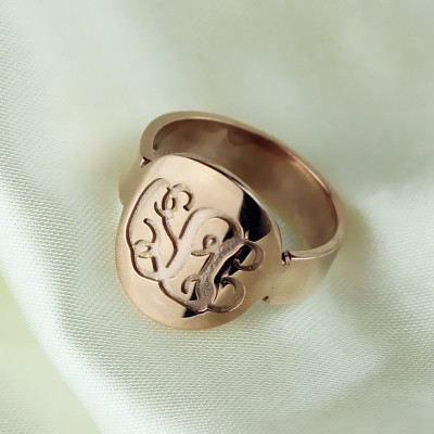 Engraved Script Rose Gold Monogrammed Ring - All Birthstone™