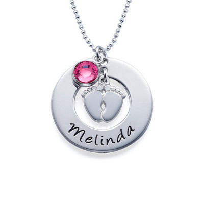 New Mum Necklace with Baby Feet - All Birthstone™