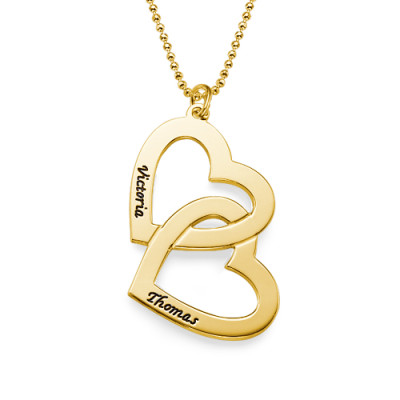 18CT Personalised Gold Plated Heart in Heart Necklace - All Birthstone™