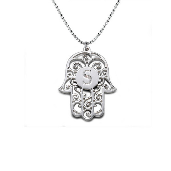 Silver Personalised Initial Hamsa Necklace - All Birthstone™