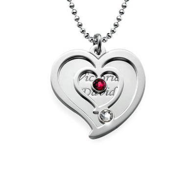Personalised Couples Birthstone Heart Necklace  - All Birthstone™