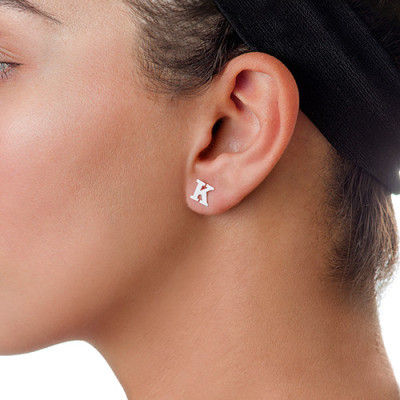 Print Initial Stud Earrings in Silver - All Birthstone™