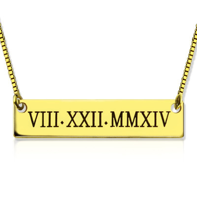 Personalised Roman Numeral Bar Necklace 18ct Gold Plated - All Birthstone™