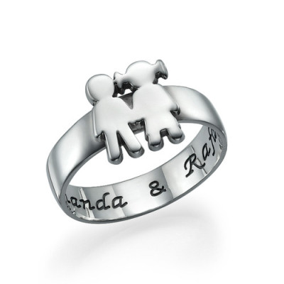 Mum Ring with Children Holding Hands - All Birthstone™