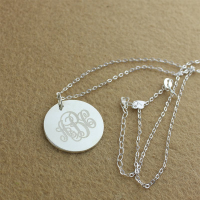 Engraved Disc Monogram Necklace Sterling Silver - All Birthstone™