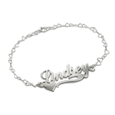 Side Heart Silver Name Bracelet/Anklet - All Birthstone™