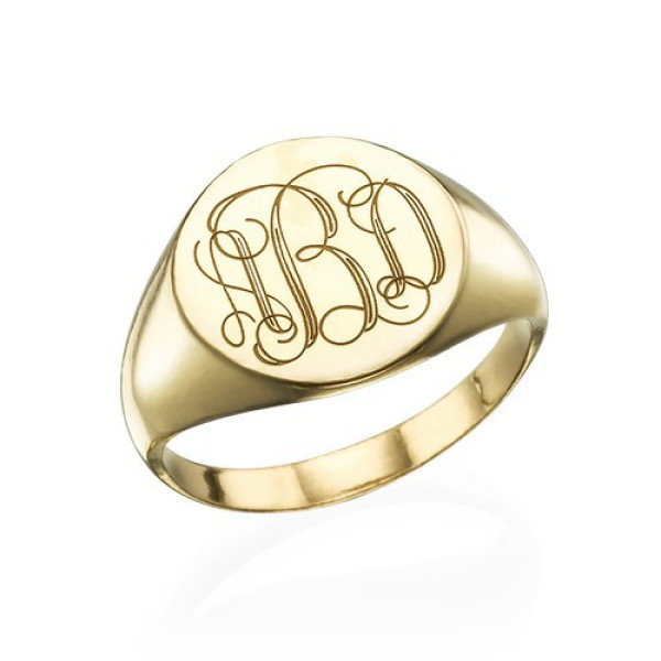 Signet Ring in Gold Plating with Engraved Monogram - All Birthstone™