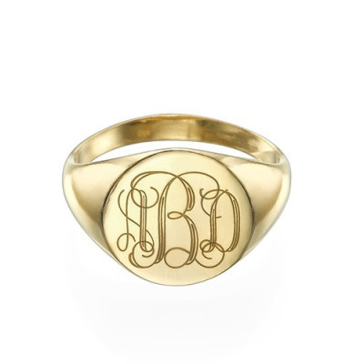 Signet Ring in Gold Plating with Engraved Monogram - All Birthstone™