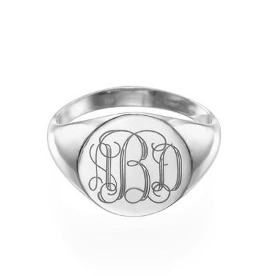 Signet Ring in Sterling Silver with Engraved Monogram - All Birthstone™
