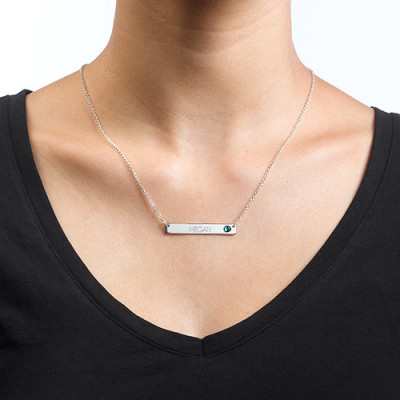 Silver Bar Necklace with Birthstone  - All Birthstone™