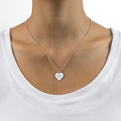 Silver Engraved Monogram Initials Heart Pendant - All Birthstone™