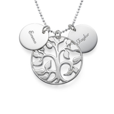Engraved Disc Cut Out Family Tree Necklace - All Birthstone™