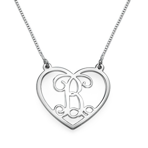 Silver Heart Initials Necklace - All Birthstone™