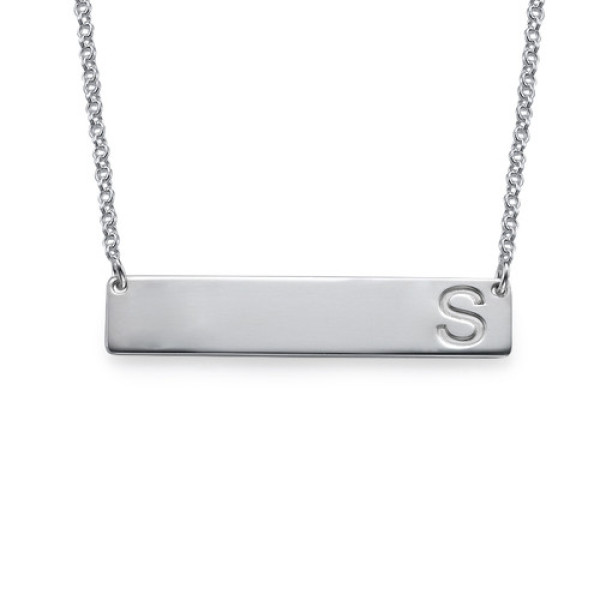 Silver Horizontal Initial Bar Necklace - All Birthstone™