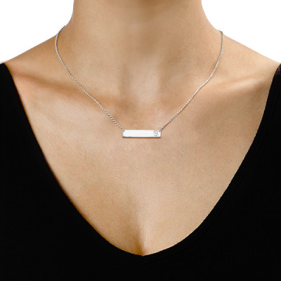 Silver Horizontal Initial Bar Necklace - All Birthstone™