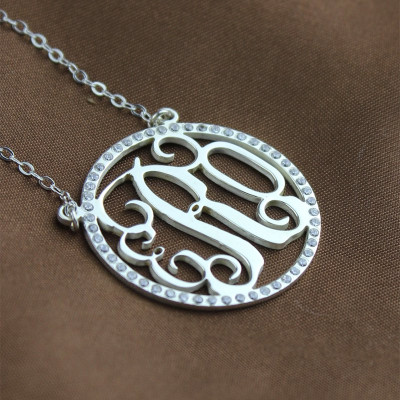 Birthstone Circle Monogram Necklace Sterling Silver  - All Birthstone™