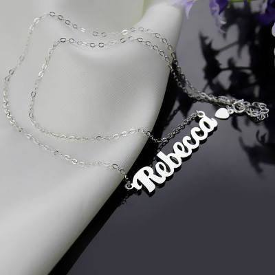 Personalised Sterling Silver Puff Font Namplate Necklace - All Birthstone™
