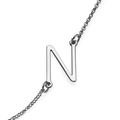 Silver Side Initial Necklace - All Birthstone™