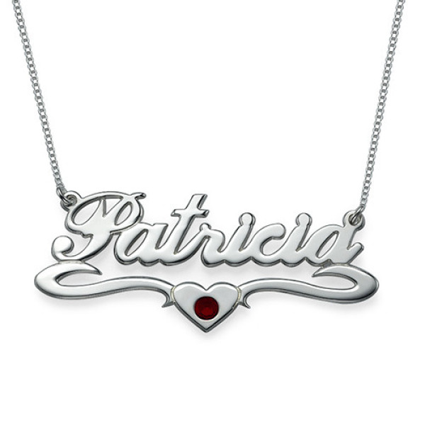 Silver and Swarovski Middle Heart Name Necklace - All Birthstone™