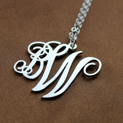 Personalised 2 Initial Monogram Necklace Sterling Silver - All Birthstone™