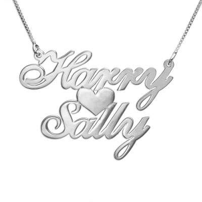 Silver Two Names  Heart Love Necklace - All Birthstone™