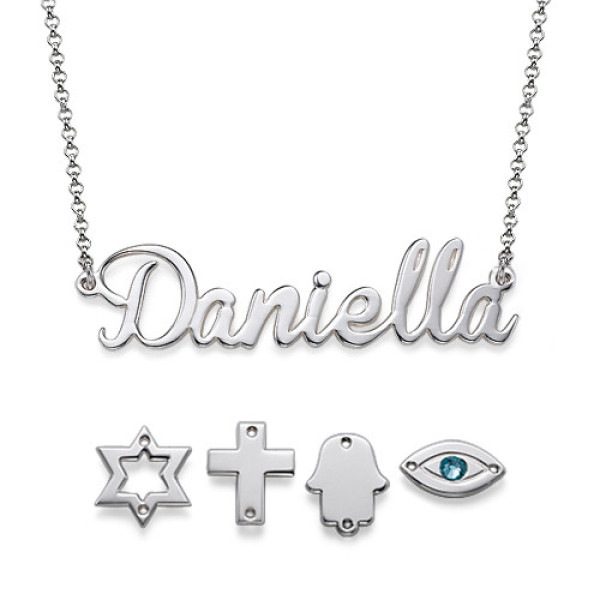Sterling Silver Charm Name Necklace - All Birthstone™