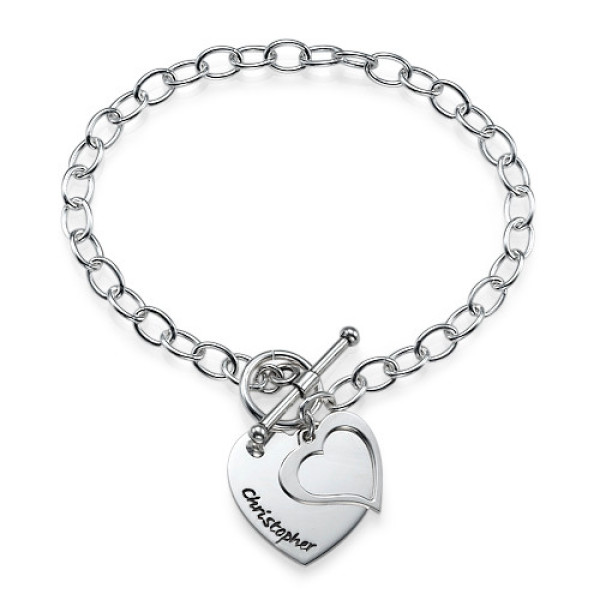 Sterling Silver Double Heart Charm Bracelet/Anklet - All Birthstone™