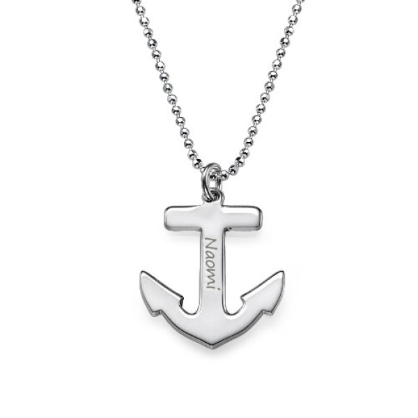 Sterling Silver Engraved Anchor Necklace - All Birthstone™