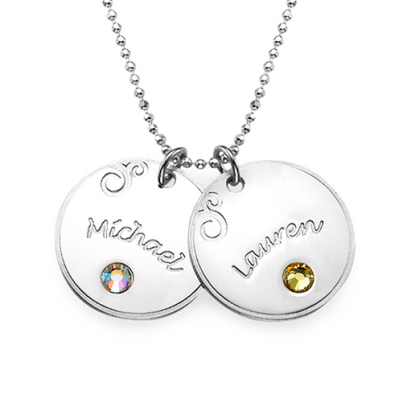 Sterling Silver Engraved Necklace with Birthstone  - All Birthstone™
