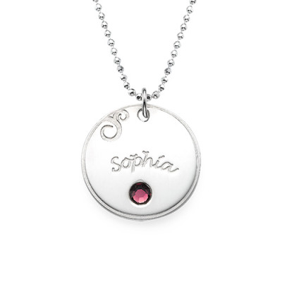Sterling Silver Engraved Necklace with Birthstone  - All Birthstone™