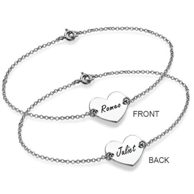 Sterling Silver Engraved Heart Couples Bracelet/Anklet - All Birthstone™