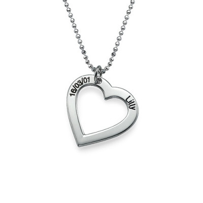 Sterling Silver Engraved Heart Necklace - One or more Pendants - All Birthstone™
